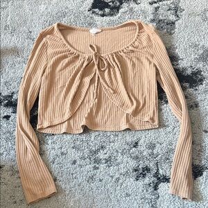 Women's Tan Ribbed Long Sleeve Top